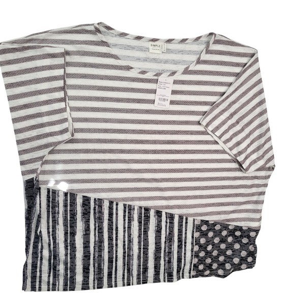SIMPLE Suzanne Betro Tops - Mixed Print Striped Polka Dot Print Dolman Sleeve Retro Top Womens 4X Artsy New